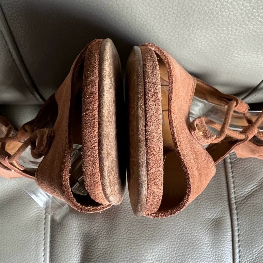 CHLOE Sandals Sz 40 US 10 Lace Up Italian Suede Gladiator Wedge Chillier Brown - Picture 8 of 14